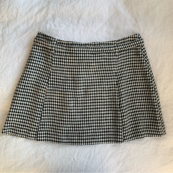 Reformation Rory Linen Belt Buckle A Line Mini Skirt Remy Check Gingham Plaid - Picture 8 of 10